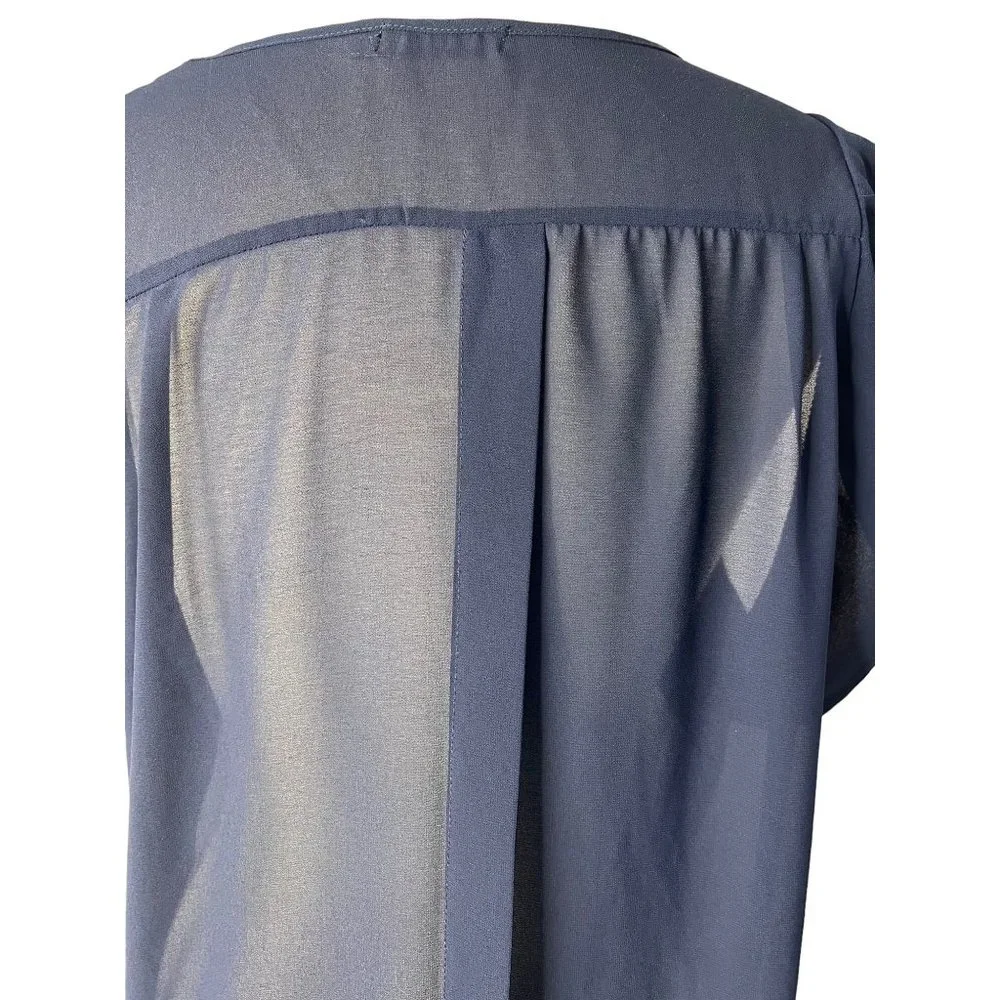 Costa Blanca Blouse Women's Blue Large Sheer Sleeveless Round Neck Hi-Lo Hem